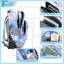 NEW TILAMI 18 inch Kids Rolling Backpack for School with Big Storage, Waterproof, Adjustable Handle - Perfect for Girls & Boys, Blue Star by TinyTreasures Baby Boutique