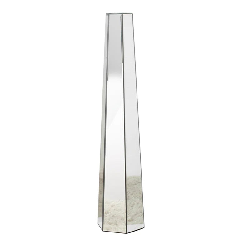 Handmade Silver Glass Floor Vase with Mirrors and MDF, 29.92 Inches Tall