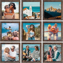 Vittanly 8x8 Picture Frames Set of 9, Shatter Resistant Plexiglass, Display 4x4 Pictures with Mat or 8x8 without Mat, Photo Frames for Wall Mount, Engineered Wood, Brown by CozyNest Decor