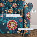 BELLEZE Modern Accent Chair for Living Room, High Back Linen Armchair with Wooden Legs, Upholstered Wingback Side Chair Padded Armrest Single Sofa for Living Room, Bedroom - Allston (Blue & Flower) by CozyNest Decor