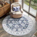 jinchan Round Rug 5ft Area Rugs Vintage Floral Distressed Design - Machine Washable Non-Slip Low-Pile Ultra-Thin Circle Rug for Entryway Bedside Living Room Dining Room Bedroom (5' Round,Dark Blue) by TinyTreasures Baby Boutique