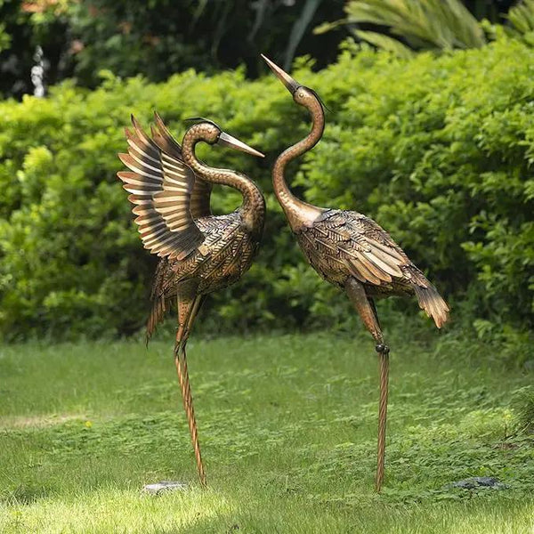 TERESA'S COLLECTIONS Yard Decorations Outdoor Garden Statues, Brass Metal Crane Yard Art, 33-39inch Lawn Ornaments for Backyard, Outside Porch, Patio, Wedding Decor,Set of 2,Spring Decor,Gifts for Mom, photo 2 of 8