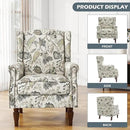 UIXE High Back Floral Accent Chairs Set of 2, Upholstered Armchair in Fabric, Retro Printed Wingback Arm Chair for Living Room, Nailhead Trim Single Sofa Bedroom Reading Seat - Plants Beige by CozyNest Decor