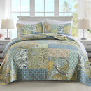 NEWLAKE Quilt Set Twin Size, 100% Cotton Patchwork Green Bohemian Quilt Sets, Reversible Bedspread Lightweight and Breathable for All Seasons, Soft Quilted Bedspread by CozyNest Decor