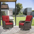 5 Piece Outdoor Patio Furniture Set - Wicker Furniture Patio Conversation Set, Outdoor Swivel Rocker Chairs with 3-Seater Sofa and 2 Ottomans for Small Space, Red Cushion by GreenHaven Gardens