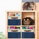SIMPLE HOUSEWARE Large Fabric Storage Bin, 15" x 11" with Leather Like Handles, 3 Pack, Steel Blue by CozyNest Decor