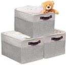 SIMPLE HOUSEWARE Large Fabric Storage Bin, 15" x 11" with Leather Like Handles, 3 Pack, Gray by CozyNest Decor