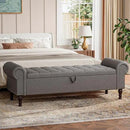 YOUDENOVAn 60”Bench with Storage, Upholstered Tufted Button Window Bench with Plenty Hidden Storage Space,Faux Leather Ottoman Bench for Bedroom, Living Room, Entryway，Grey by CozyNest Decor