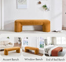 3-Piece 53" Comfy Upholstered Dining Bench with 2 Ottomans, Accent Waterfall Bench Modern End of Bed Entryway Bench Vanity Stool，Pumpkin Chenille by CozyNest Decor