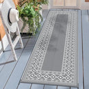 GENIMO Outdoor Rug Waterproof for Patio, 2.5'x8' Foldable Reversible Plastic Straw Runner Rugs and Carpet for Porch, Outside Area Mat for Rv, Deck, Picnic, Camper, Balcony, Beach, Grey & White by CozyNest Decor