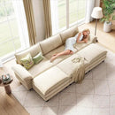 LINSY HOME Modular Sectional Sofa - 123'' Oversized Sleeper Sofa Cloud Couch Corduroy Sofa Bed with Movable Ottoman Soft Modern Comfy Couch for Living Room Apartment Office, Beige by CozyNest Decor