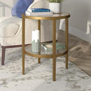 Henn&Hart 20" Wide Round Side Table with Glass Shelf in Antique Brass, Table for Living Room, Bedroom by CozyNest Decor