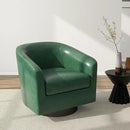 Swivel Barrel Accent Chair, Modern Round Faux Leather Arm Chair for Living Room, Bedroom, Comfy Club Reading Chairs for Adults(Faux Leather, Green, Set of 1) by CozyNest Decor