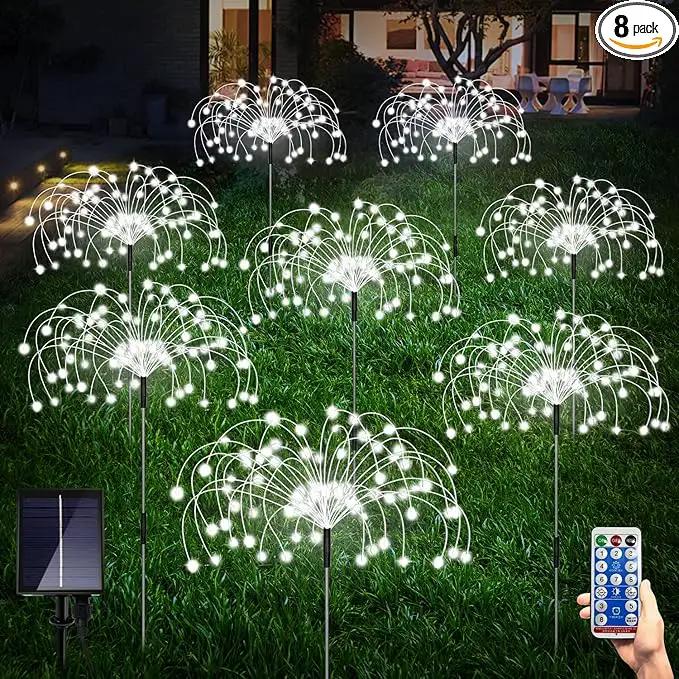 8 Pack Outdoor Solar Garden Lights, Firework Lights Solar Powered 8 Modes, Solar Landscape Lamp Outside Decor with Remote Control,120 LED Waterproof DIY String Lights for Yard Pathway Decoration