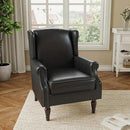 Accent Chair, Faux Leather High Back Armchair or Living Room, Comfy Upholstered Single Sofa Reading Chair with Solid Wood Legs for Office, Bedroom, Waiting Room-Black by CozyNest Decor