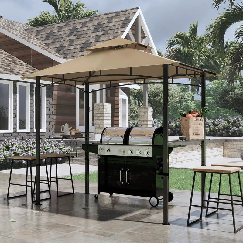 COOSHADE 8'x 5' Grill Gazebo Double Tiered Outdoor BBQ Gazebo Canopy with LED Light (Khaki), photo 6 of 6