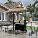 COOSHADE 8'x 5' Grill Gazebo Double Tiered Outdoor BBQ Gazebo Canopy with LED Light (Khaki)