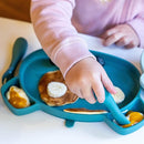 Baby Cutlery with Case, Baby Spoon & Fork Set, Baby Cutlery for Babies, First self Feeding Cutlery, Silicone Baby Spoon & Fork, 6 Months Plus, (Blue) by TinyTreasures Baby Boutique