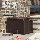 Rubbermaid Medium Resin Outdoor Storage Deck Box (74 Gal) Weather Resistant Brown Deck Organization for Home/Backyard/Pool Chemicals/Toys/Garden Tools/Porch/Patio Cushions by CozyNest Decor