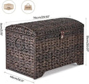 Handwoven Storage Basket with Lid, 178L Plastic Rattan Storage Bin, Leather Buckle & Metal Frame, Large Metal Ring Handles, Storage Trunk for Bedroom, Laundry Room by CozyNest Decor