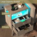 Nightstand with Charging Station and LED Lights,Modern Bedside Table with 2 Storage Drawer and Open Wood Shelf, for Bedroom and Small Spaces,Night Stand with Solid Wood Legs,GreyOak by CozyNest Decor