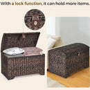 Handwoven Storage Basket with Lid, 178L Plastic Rattan Storage Bin, Leather Buckle & Metal Frame, Large Metal Ring Handles, Storage Trunk for Bedroom, Laundry Room by CozyNest Decor