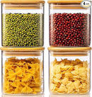 27oz - 4 Pack Square Glass Jars with Bamboo Lids, Glass Food Storage Containers with Airtight Lids for Kitchen, Air Tight Pantry Storage Containers for Cereal, Pasta, Rice, Sugar, Coffee, Spice by CozyNest Decor