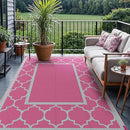 GENIMO 6' x 9' Outdoor Rug Waterproof for Patio Decor, Foldable Reversible Plastic Straw Area Rugs Mat for Camper, Outside Carpet for Rv, Deck, Porch, Picnic, Beach, Balcony, Pink & Grey by CozyNest Decor