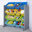 Humble Crew Kids Toy Storage Organizer with 12 Plastic Bins, Grey/Blue/Green/Yellow – Removable Bins for Playroom, Bedroom, Toddler Furniture for Boys and Girls Ages by TinyTreasures Baby Boutique