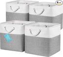 OrganiHaus 12x12 Cube Storage Bins 4 Pack, Foldable Cube Storage Organizer w/ Rope Handles, Collapsible Fabric Bins for Toys, Clothes & Closet Organization, Fabric Square Baskets - Gray/White by CozyNest Decor