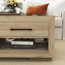 Hazel Coffee Table with 4 Storage Drawers and Open Shelf, Metal Handles, Rectangular Modern Luxury Table for Living Room by CozyNest Decor