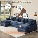 142.5" U Shaped Couch, Modular Sectional Sofa, 3-Seater Comfy Cloud Couch with Movable Ottoman, Deep Seat Couches for Living Room, Chenille, Navy by CozyNest Decor
