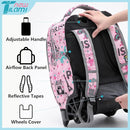 NEW TILAMI 18 inch Rolling Backpack for Kids, Waterproof, Adjustable Handle, Stair Climbing, Large Storage for School, Travel, Girls & Boys, Pink Paris by TinyTreasures Baby Boutique