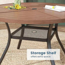 DIFY 40.6" Round Outdoor Patio Dining Table for 4, All-Weather Metal Steel Slatted Patio Table with 1.57" Adjustable Umbrella Hole, for Lawn Garden Porch Backyard, Walnut by GreenHaven Gardens