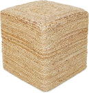 REDEARTH · Cube Pouf Foot Stool Ottoman - Jute Braided Pouffe Poof Accent Sitting - Set of 2 Footrest for The Living Room, Bedroom, Nursery, Patio, Lounge, Office - 14.5”x14.5”x16” - Natural by CozyNest Decor