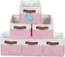 OrganiHaus Small Fabric Storage Baskets for Shelves 6 Pack, 12x8in Closet Storage Bins for Shelves, Cloth Baskets for Organizing, Linen Closet Organizers, Fabric Basket, Pink/White by TinyTreasures Baby Boutique