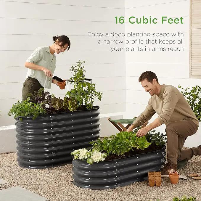 Best Choice Products 4x2x2ft Outdoor Metal Raised Garden Bed, Oval Deep Root Planter Box for Vegetables, Flowers, Herbs, and Succulents w/ 101 Gallon Capacity, Rubber Edge Guard - Charcoal, photo 6 of 7