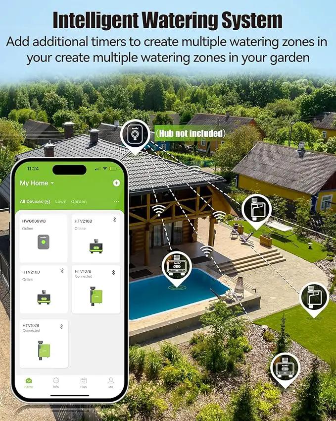 RAINPOINT Bluetooth Water Timer for Garden Hose, Smart Hose Timer 2 Outlet(Not Hub), Wireless Sprinkler Watering Timer with Rain Delay, Automatic Irrigation System for Lawns and Yard, photo 8 of 9