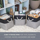 OrganiHaus 12x12 Cube Storage Bins 4 Pack, Foldable Cube Storage Organizer w/ Rope Handles, Collapsible Fabric Bins for Toys, Clothes & Closet Organization, Fabric Square Baskets - Gray/Black by CozyNest Decor