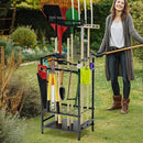Garden Tool Organizer Rack for Garage, Yard Tool Tower Rack Organizer, Tools Stand Storage with Hooks Black Metal Garden Tools Holder for Yard Shed Garage Organization by GreenHaven Gardens