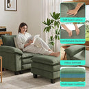 LINSY HOME Sofa Chair with Movable Ottoman - Corduroy Cloud Couch Chair Soft Comfy Modern Sofa Chaise Single Sleeper Chair Bed for Living Room Apartment Office, Green by CozyNest Decor
