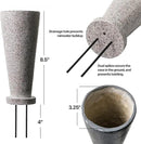 Cemetery Vase with Stakes - Plastic Flower Vases with 2 Ground Spikes, Draining Holes - for Garden, Lawn, Yard - Memorial Grave Decorations 12.7x3.4x3.9, Grey Granite Design by GreenHaven Gardens