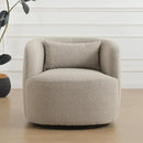 KINWELL 34" Wide Sherpa Swivel Barrel Chair, No Assembly Round Boucle Upholstered Accent Chair Armchair Single Sofa Chair with Toss Pillow for Living Room and Bedroom, Taupe by CozyNest Decor