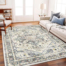 Washable Area Rug 10'x14' Cyan Khaki Retro Flowers Boho Design Non-Shedding Easy Care Ideal for High Traffic Areas in Living Room Bedroom Office Coffee Table Kitchen Large Carpet by TinyTreasures Baby Boutique