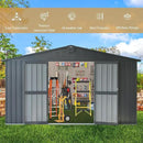 Domi Outdoor Storage Shed 11’ x 9’, Metal Sheds with Galvanized Steel Frame & Windows & Lockable Door, Garden Shed Tool Storage Room for Patio, Grey by GreenHaven Gardens