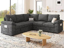 85 Inch Modular Sectional Sofa with Pull Out Bed,L Shaped 5 Seat Sectional Sleeper Sofa with Storage,Sectional Couches for Living Room,Cloud Modular Couch,Removable Sofa Cover,Dark Grey by CozyNest Decor