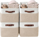 DECOMOMO Storage Bins Fabric Storage Baskets for Shelves, Linen Closet Organization Toys Nursery (Beige and White, Large - 4 Pack) by CozyNest Decor
