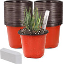 TDHDIKE 4" Small Plastic Plant Nursery Pot/Pots (100pcs Pots and 100pcs Plant Labels) Seedlings Flower Plant Container (Red) Seed Starting Pots Indoor Outdoor by GreenHaven Gardens