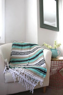 Del Mex Classic Mexican Blanket, Large Authentic Woven Falsa Throw (70"x50"), Artisan Southwest Décor for Beach, Yoga, Outdoors (Mint/Tan) by CozyNest Decor
