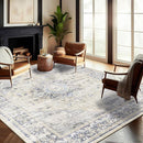 Washable Area Rug 9'x12' Floral Blue Boho Design Non-Shedding Easy Care Ideal for High Traffic Areas in Living Room Bedroom Office Coffee Table Kitchen Large Carpet by TinyTreasures Baby Boutique